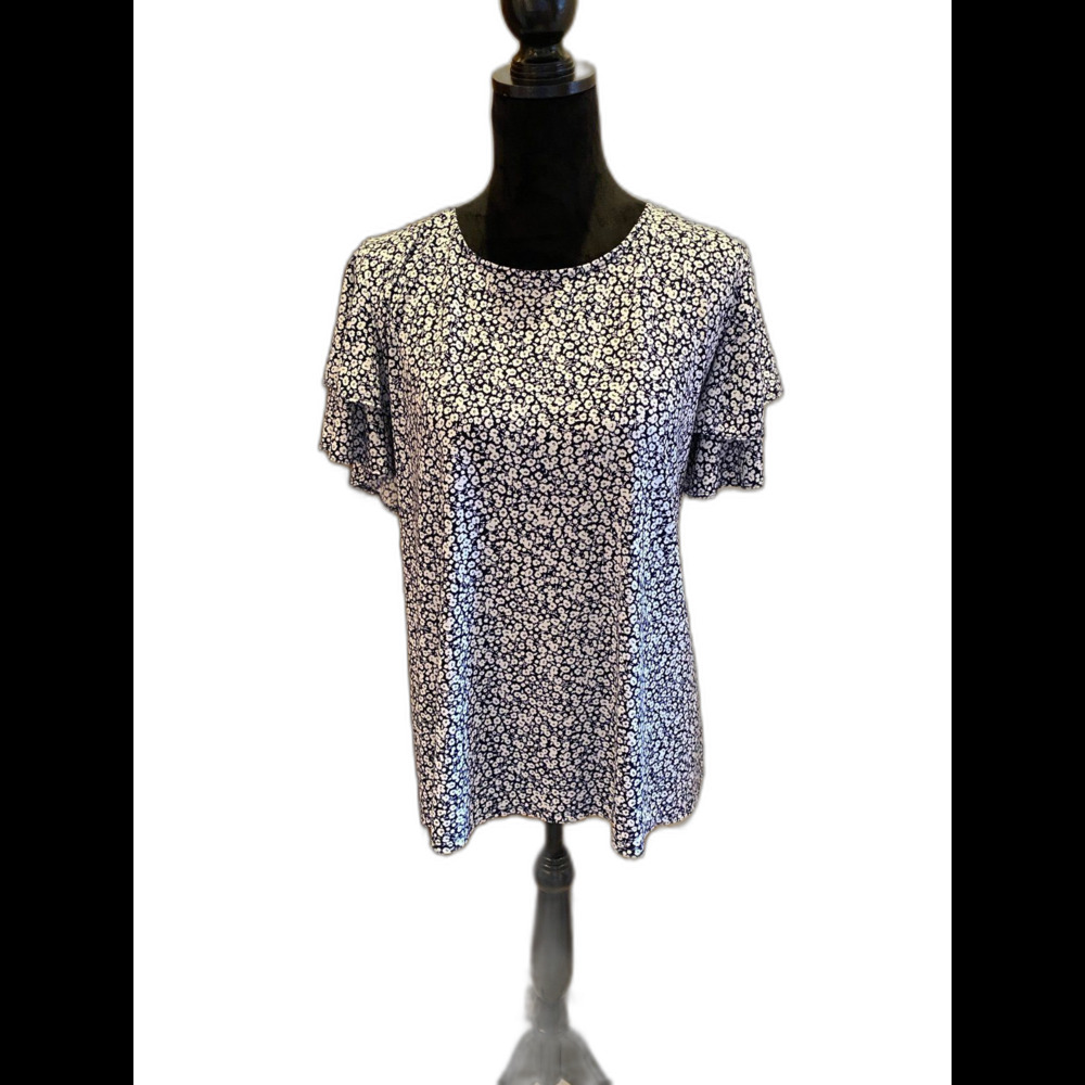 Adrianna Papell Blouse Womans Plus Size 3X Top Navy & White w/ short sleeves